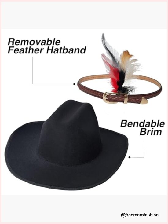 Woolen Wide Brim Cowboy Hat with Feather Fedora main image 4